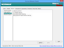 Showing the clean options in Norman Malware Cleaner